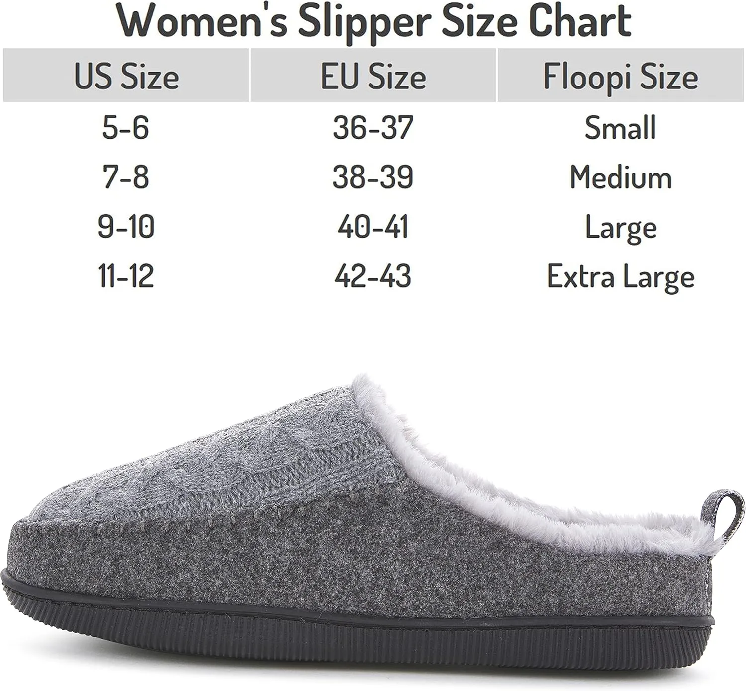 Floopi House Slippers for Women, Tori Cableknit Felt Clog Womens Slippers Cozy Memory Foam with Indoor & Outdoor Anti Skid Sole