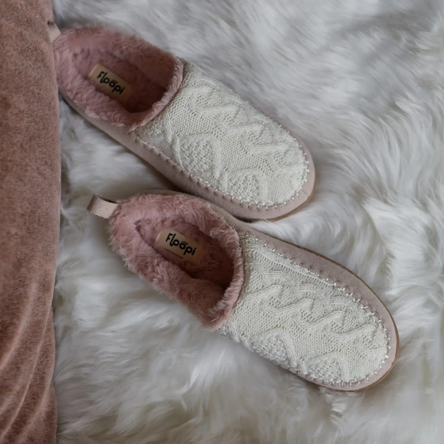Floopi House Slippers for Women, Tori Cableknit Felt Clog Womens Slippers Cozy Memory Foam with Indoor & Outdoor Anti Skid Sole