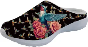 Forchrinse Blue Hibiscus Women’s Mesh Slip on Mule Sneakers Walking Clog Shoes Lightweight Breathable