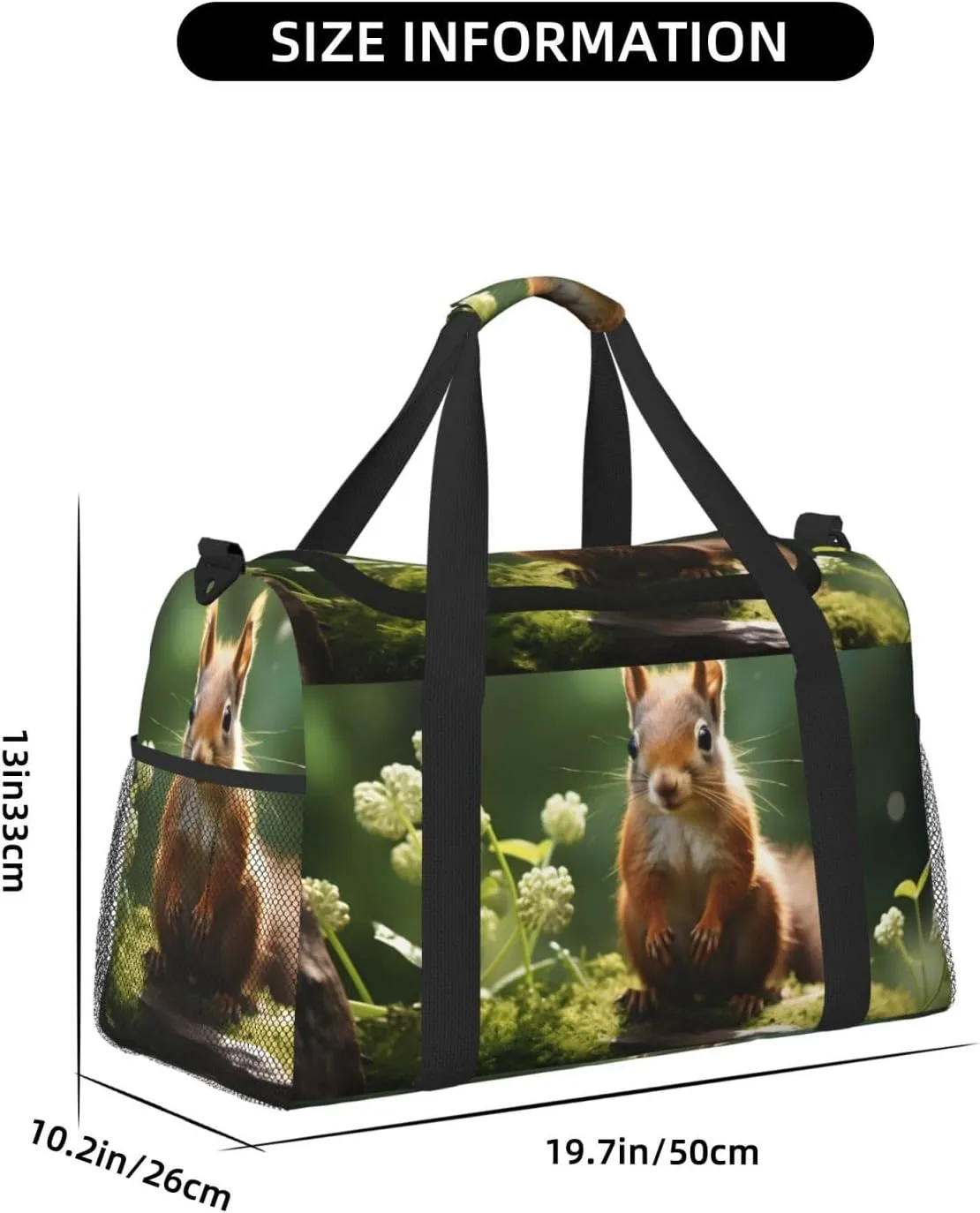 Forest Squirrel Travel Duffel Bag with Strap Multi Pockets Sports Bag Handbag Large Shoulder Bag for Gym Weekend Fitness Camping