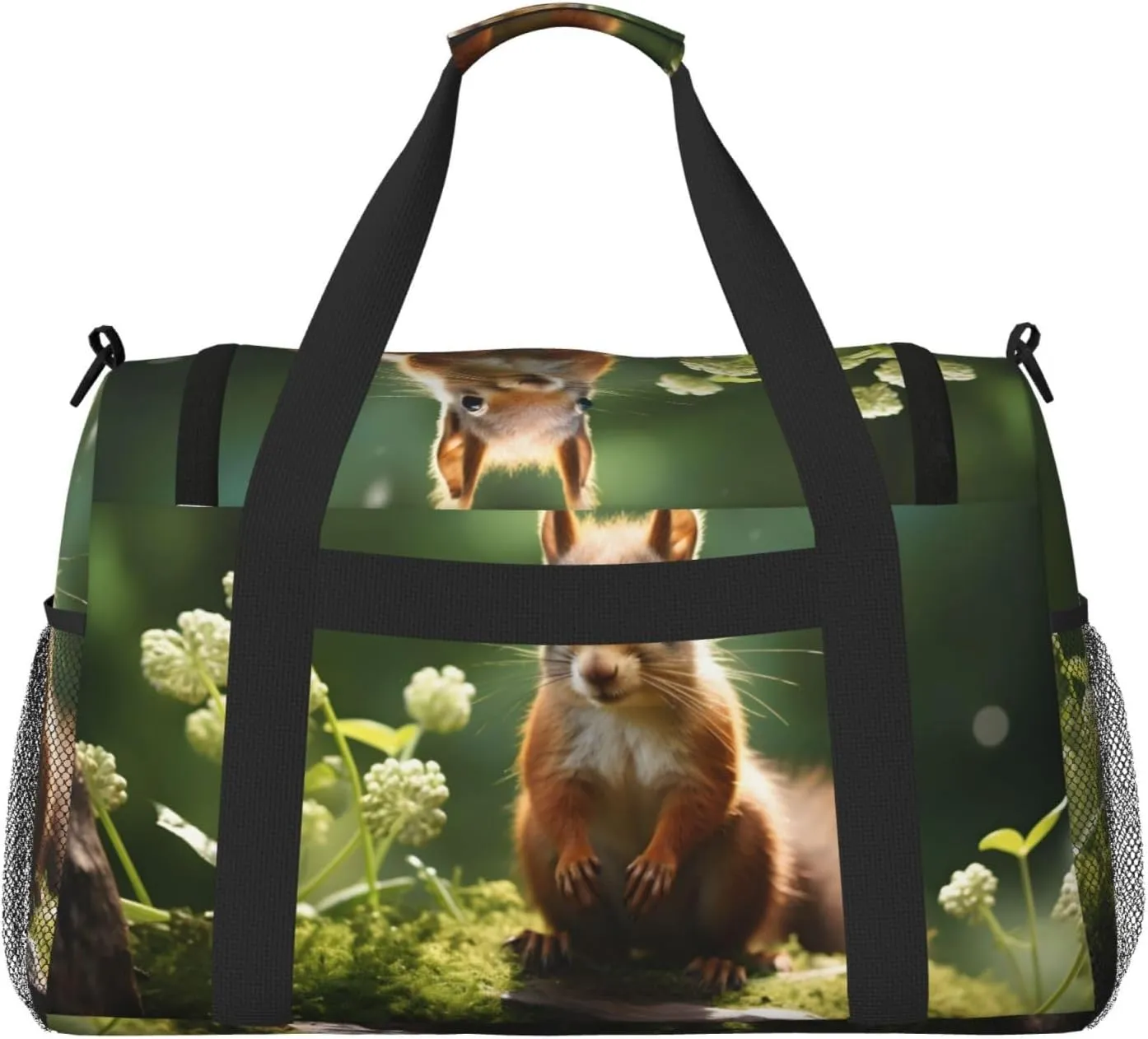 Forest Squirrel Travel Duffel Bag with Strap Multi Pockets Sports Bag Handbag Large Shoulder Bag for Gym Weekend Fitness Camping