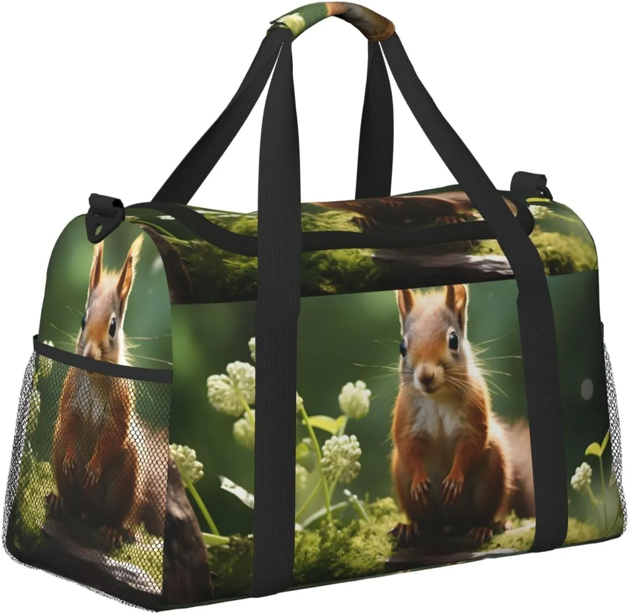 Forest Squirrel Travel Duffel Bag with Strap Multi Pockets Sports Bag Handbag Large Shoulder Bag for Gym Weekend Fitness Camping