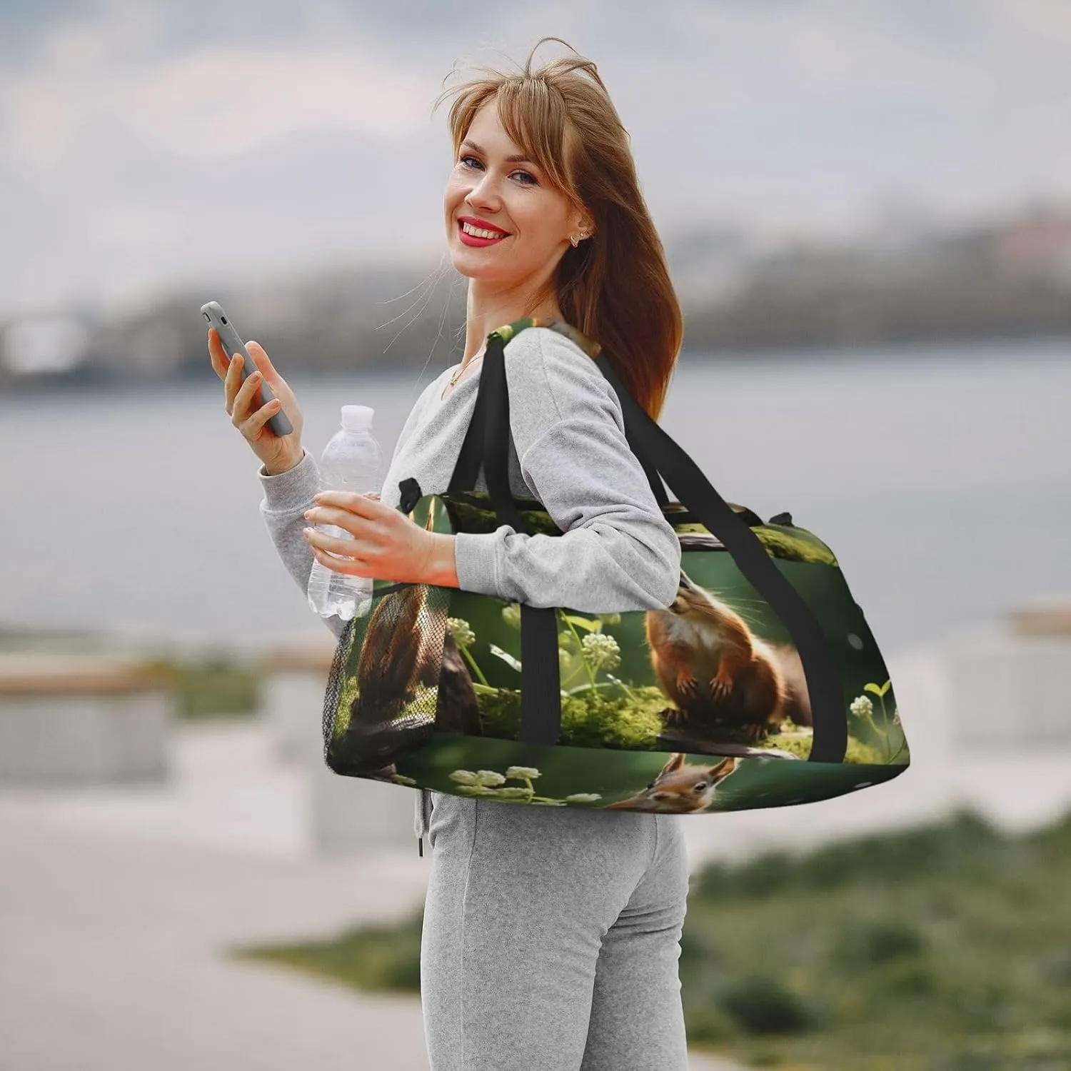 Forest Squirrel Travel Duffel Bag with Strap Multi Pockets Sports Bag Handbag Large Shoulder Bag for Gym Weekend Fitness Camping