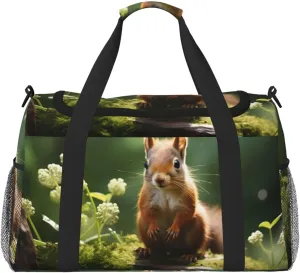 Forest Squirrel Travel Duffel Bag with Strap Multi Pockets Sports Bag Handbag Large Shoulder Bag for Gym Weekend Fitness Camping