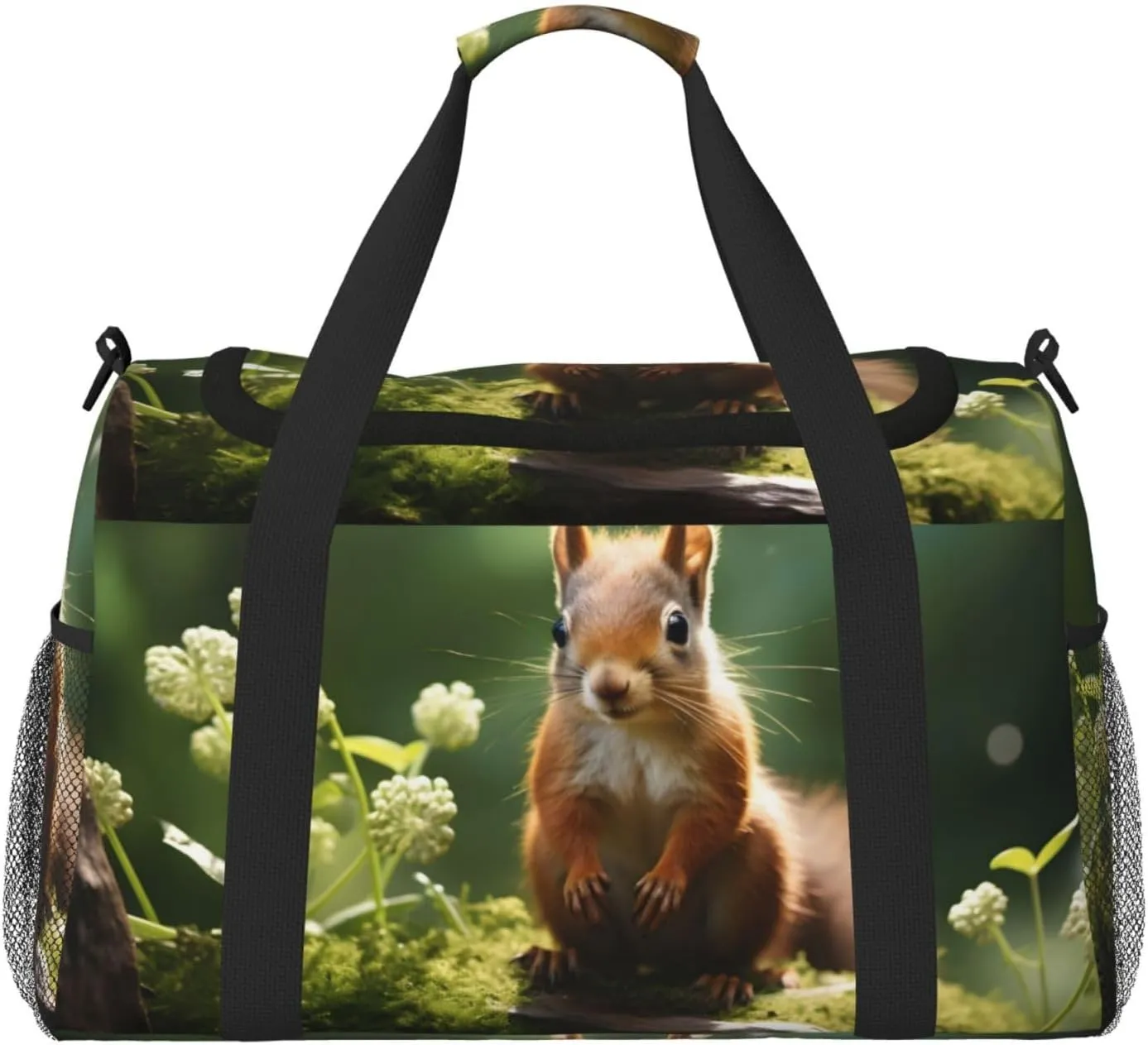 Forest Squirrel Travel Duffel Bag with Strap Multi Pockets Sports Bag Handbag Large Shoulder Bag for Gym Weekend Fitness Camping