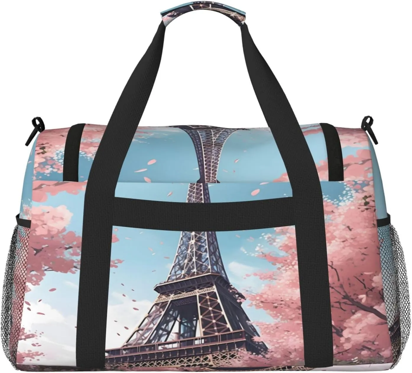 French Eiffel Tower Tree Travel Duffel Bag with Strap Multi Pockets Sports Bag Handbag Large Shoulder Bag for Gym Weekend Fitness Camping