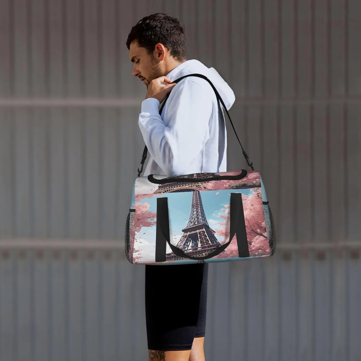 French Eiffel Tower Tree Travel Duffel Bag with Strap Multi Pockets Sports Bag Handbag Large Shoulder Bag for Gym Weekend Fitness Camping