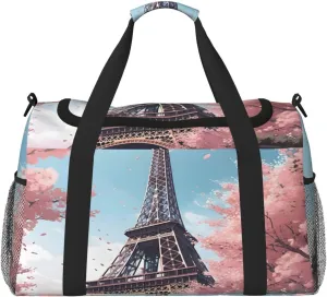 French Eiffel Tower Tree Travel Duffel Bag with Strap Multi Pockets Sports Bag Handbag Large Shoulder Bag for Gym Weekend Fitness Camping