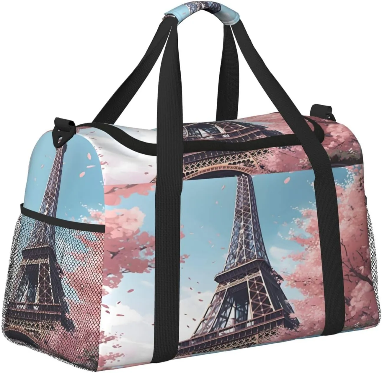 French Eiffel Tower Tree Travel Duffel Bag with Strap Multi Pockets Sports Bag Handbag Large Shoulder Bag for Gym Weekend Fitness Camping