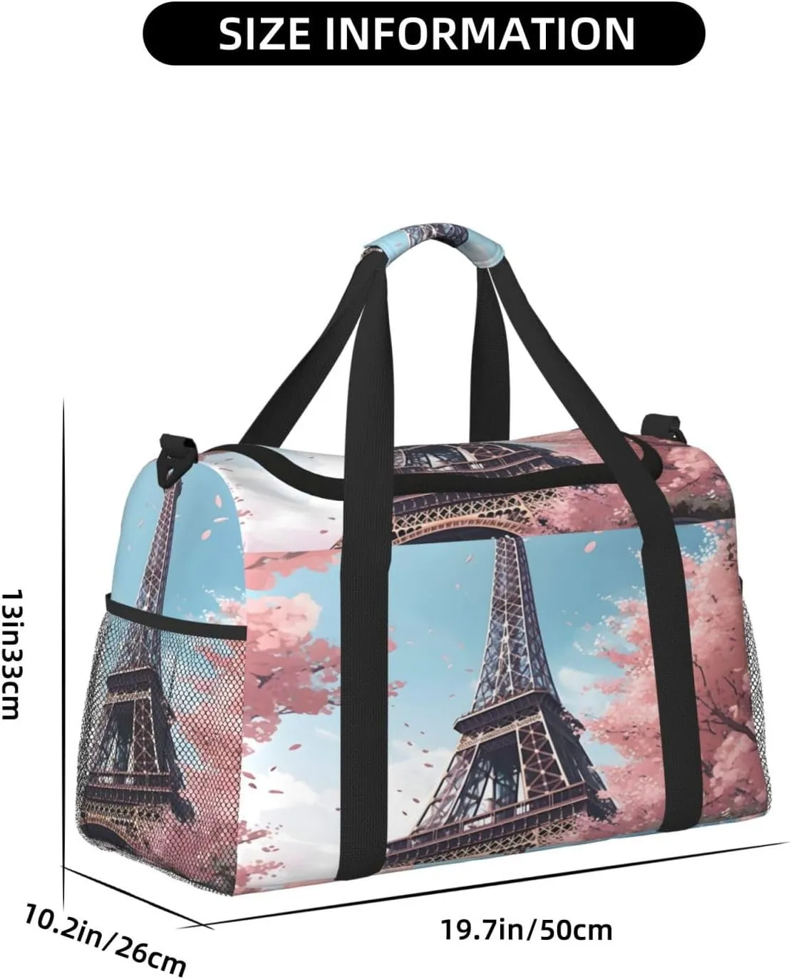 French Eiffel Tower Tree Travel Duffel Bag with Strap Multi Pockets Sports Bag Handbag Large Shoulder Bag for Gym Weekend Fitness Camping