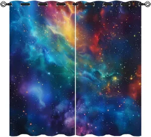 Galaxy Space Blackout Curtains for Girls Boy Home Decor, Colorful Psychedelic Nebula Universe Grommet Thermal Insulated Drapes Darkening Window Curtain for Bedroom Living Room, 42 x 63 Inch