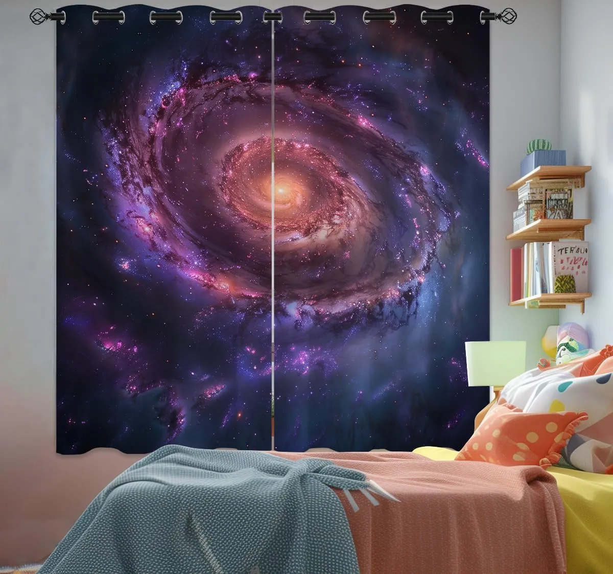 Galaxy Space Blackout Curtains for Girls Boys Kids Home Decor, Solar Planet Universe Galaxies Nebula Grommet Thermal Insulated Drapes Darkening Window Curtain for Bedroom Living Room, 42 x 45 Inch
