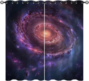 Galaxy Space Blackout Curtains for Girls Boys Kids Home Decor, Solar Planet Universe Galaxies Nebula Grommet Thermal Insulated Drapes Darkening Window Curtain for Bedroom Living Room, 42 x 45 Inch