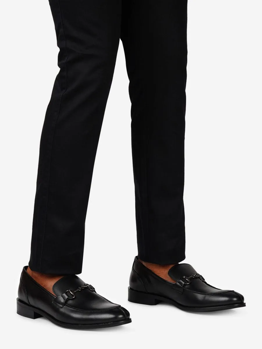 Genuine Leather Black Buckle Loafer Shoes