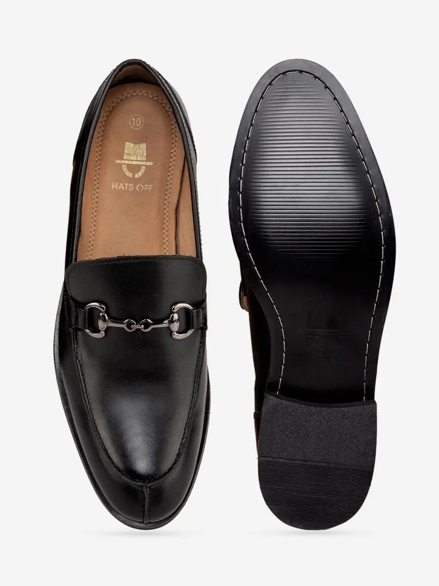 Genuine Leather Black Buckle Loafer Shoes