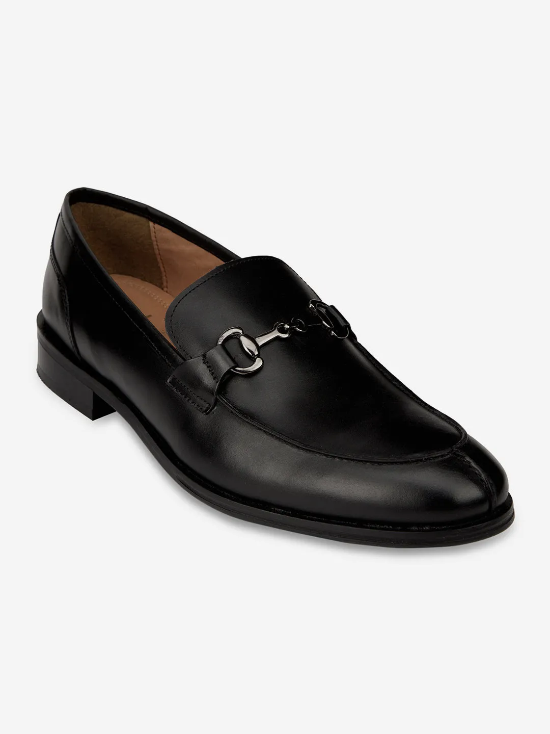 Genuine Leather Black Buckle Loafer Shoes