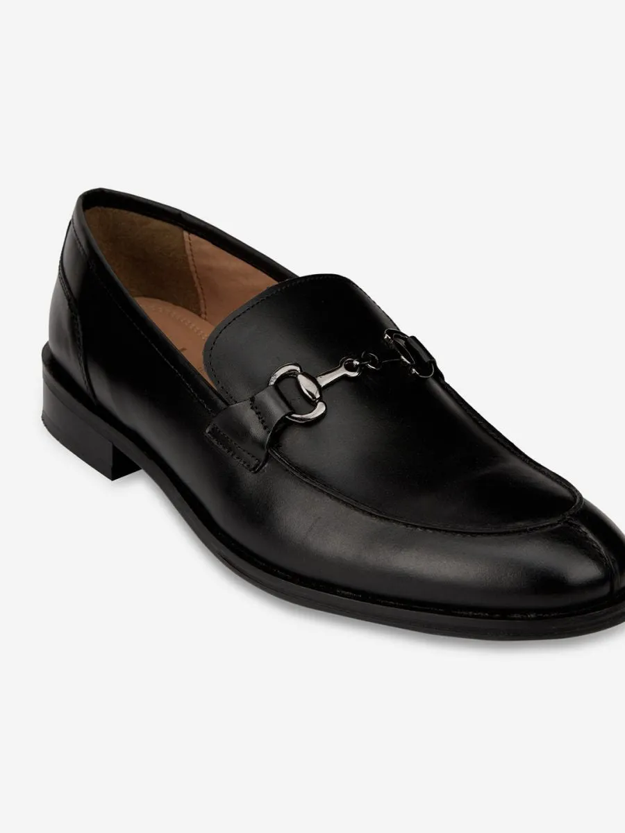 Genuine Leather Black Buckle Loafer Shoes