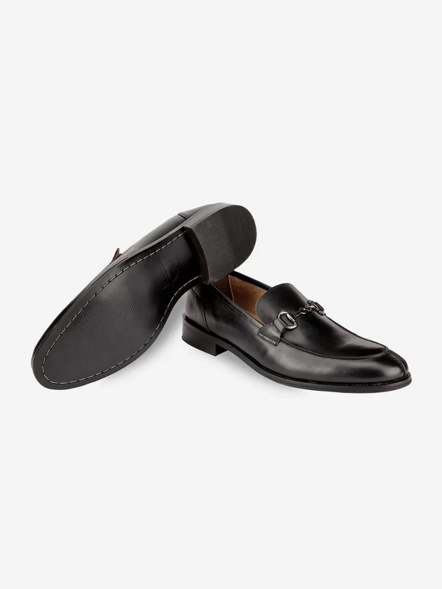 Genuine Leather Black Buckle Loafer Shoes