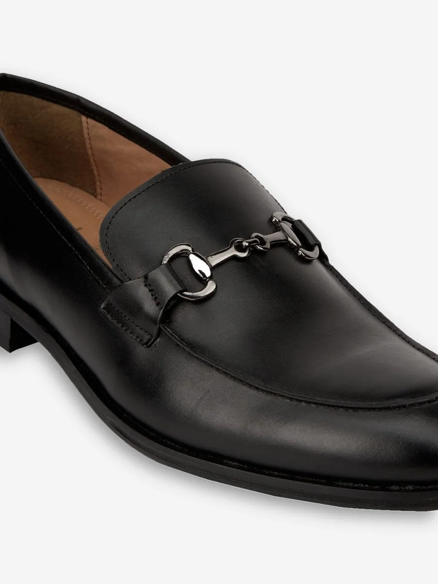 Genuine Leather Black Buckle Loafer Shoes