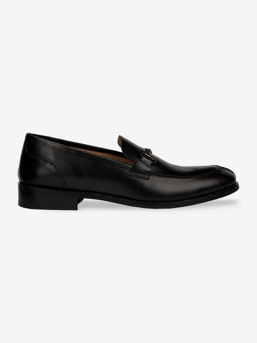 Genuine Leather Black Buckle Loafer Shoes