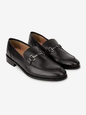 Genuine Leather Black Buckle Loafer Shoes