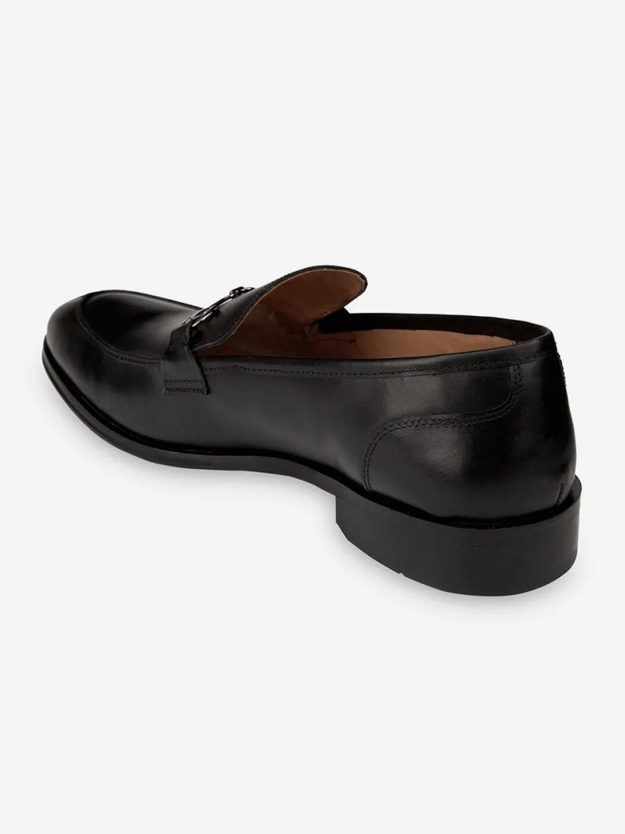 Genuine Leather Black Buckle Loafer Shoes