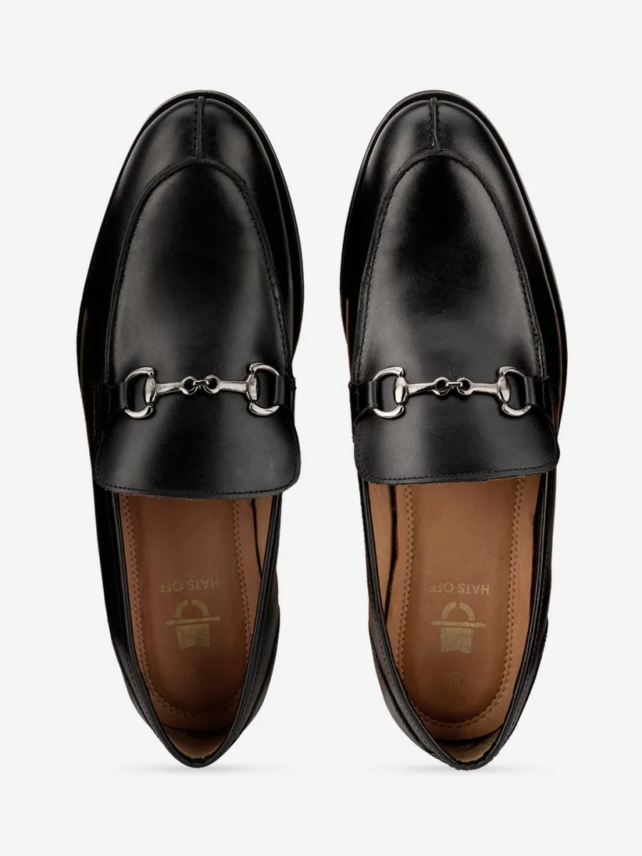 Genuine Leather Black Buckle Loafer Shoes