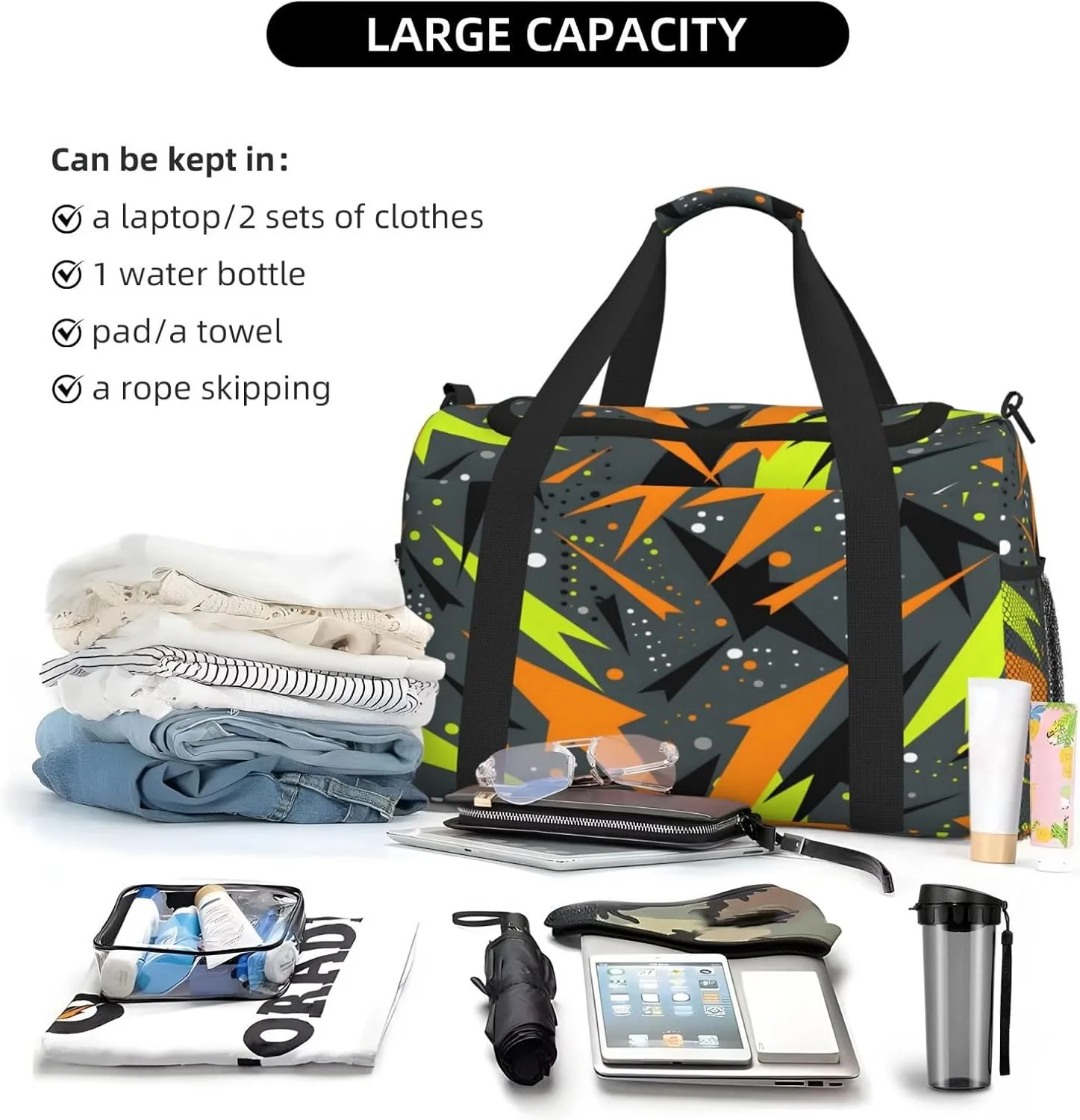 Geometric Abstract Graffiti Travel Duffel Bag with Strap Multi Pockets Sports Bag Handbag Large Shoulder Bag for Gym Weekend Fitness Camping