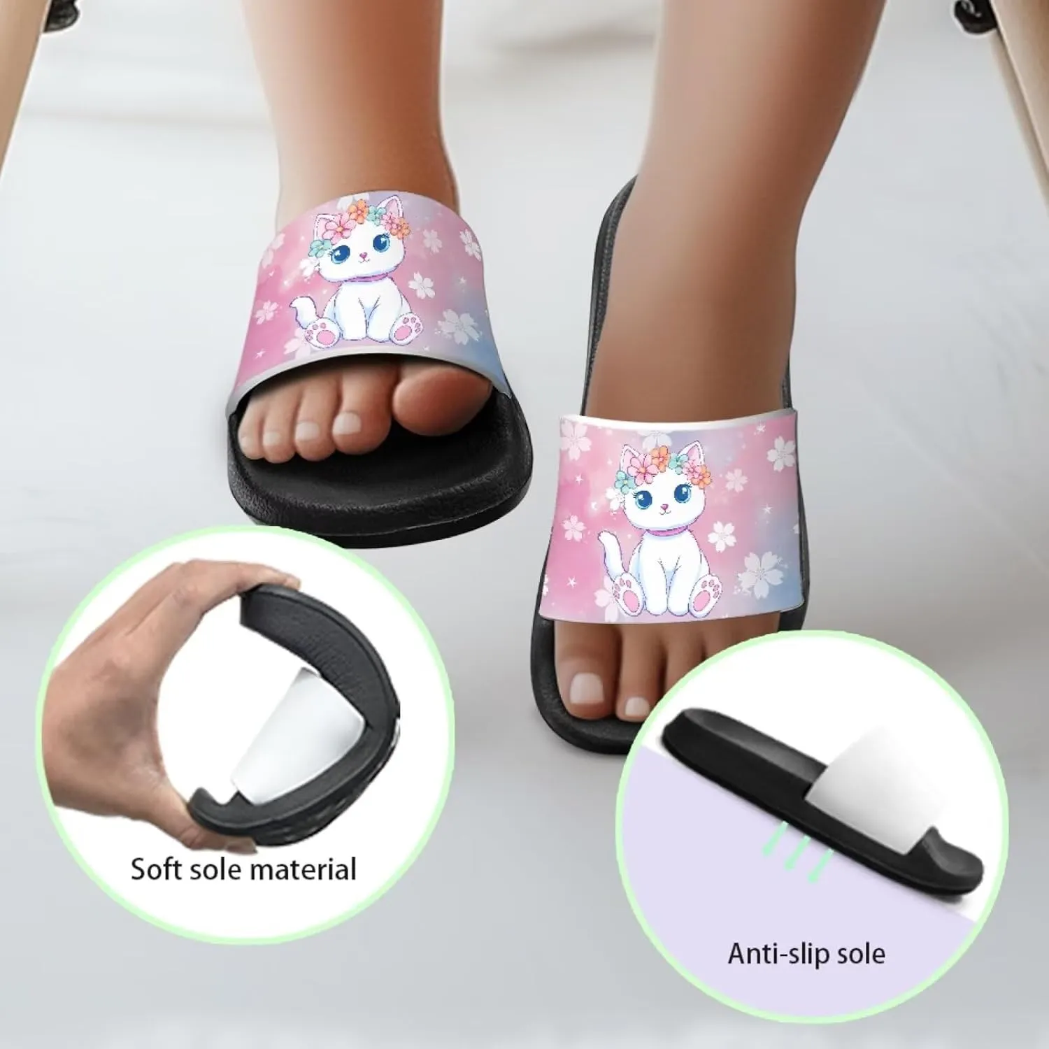 Girls Slide Sandals Summer Shoes for Kids Open Toe Beach Slides Lightweight Non Slip Shower Slippers