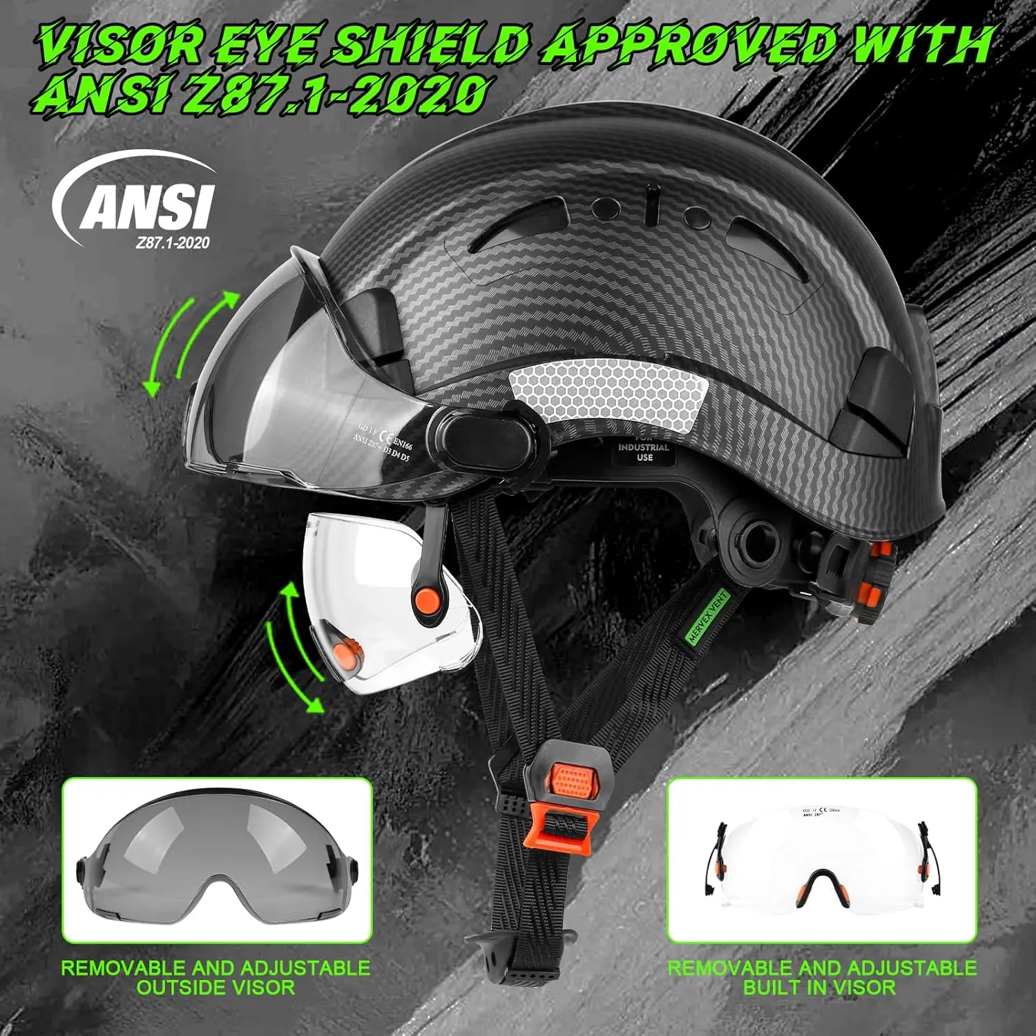 GREEN DEVIL Safety Hard Hat with Tinted & Clear Visor Vented Construction Helmet Cascos de Construccion ABS Work hardhats for Men