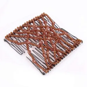 H Comb Stretchable Beading Double H Slide Accessories for Women Girls Black Party and Life Wife Comb Slide Double Elastic (Coffee)