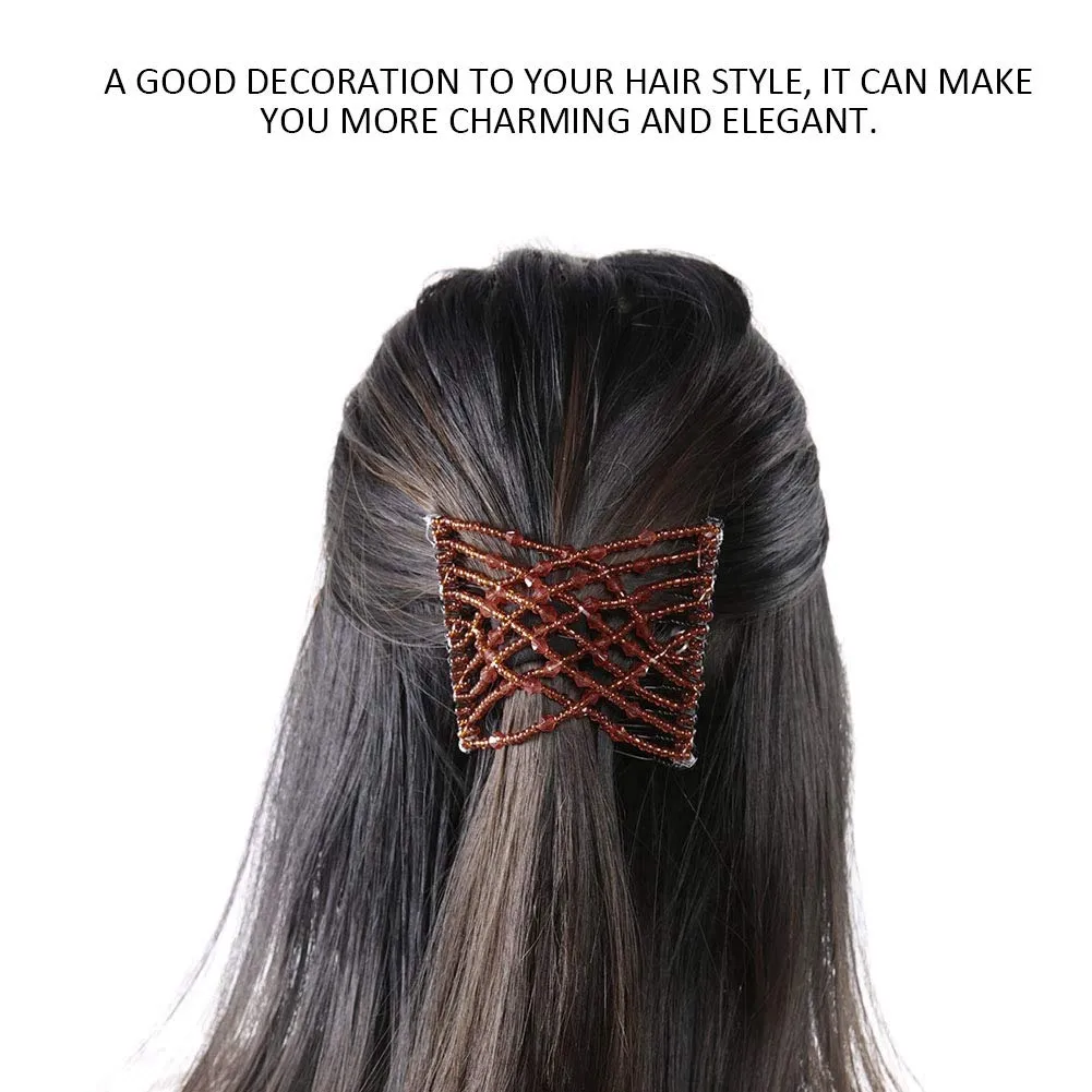 H Comb Stretchable Beading Double H Slide Accessories for Women Girls Black Party and Life Wife Comb Slide Double Elastic (Coffee)