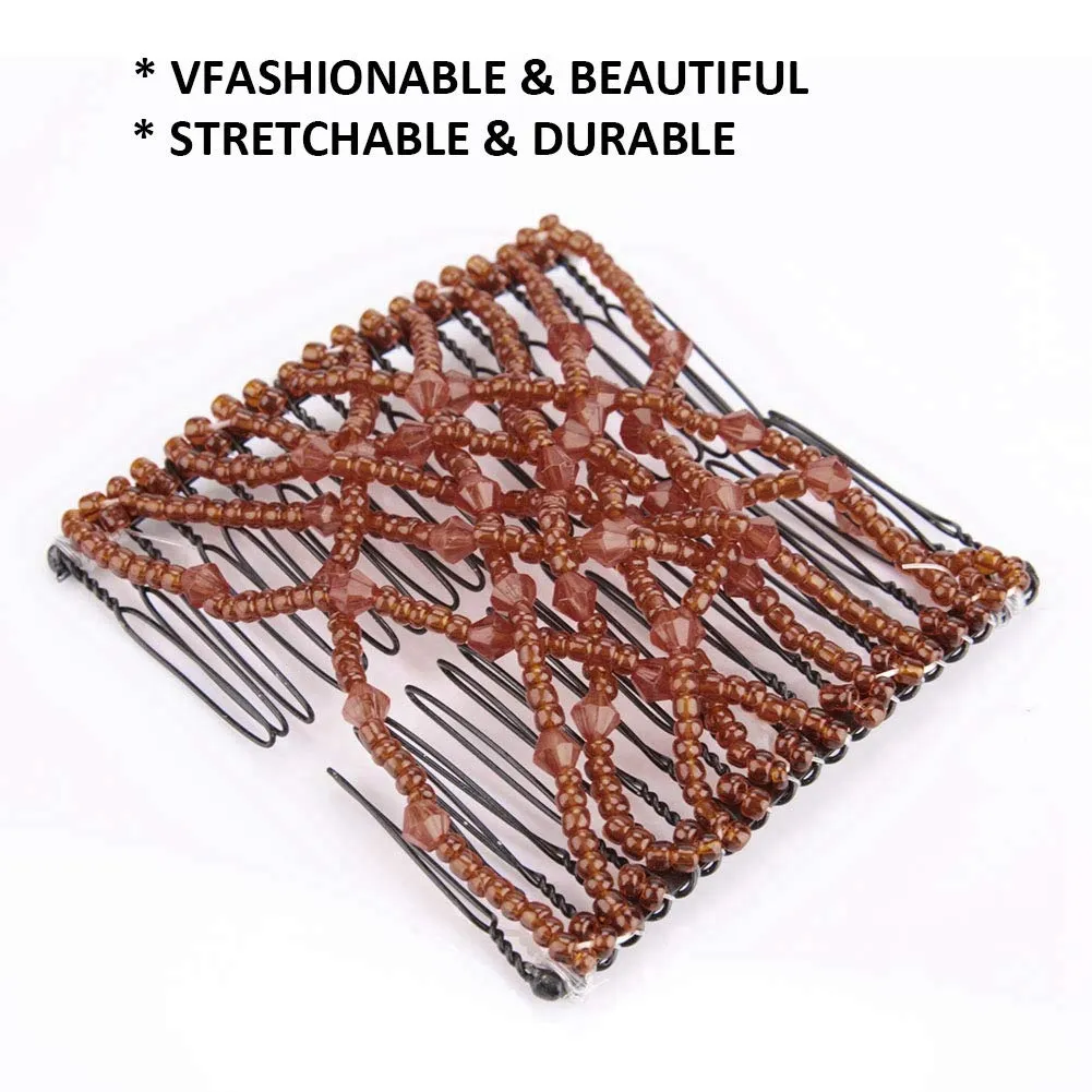 H Comb Stretchable Beading Double H Slide Accessories for Women Girls Black Party and Life Wife Comb Slide Double Elastic (Coffee)
