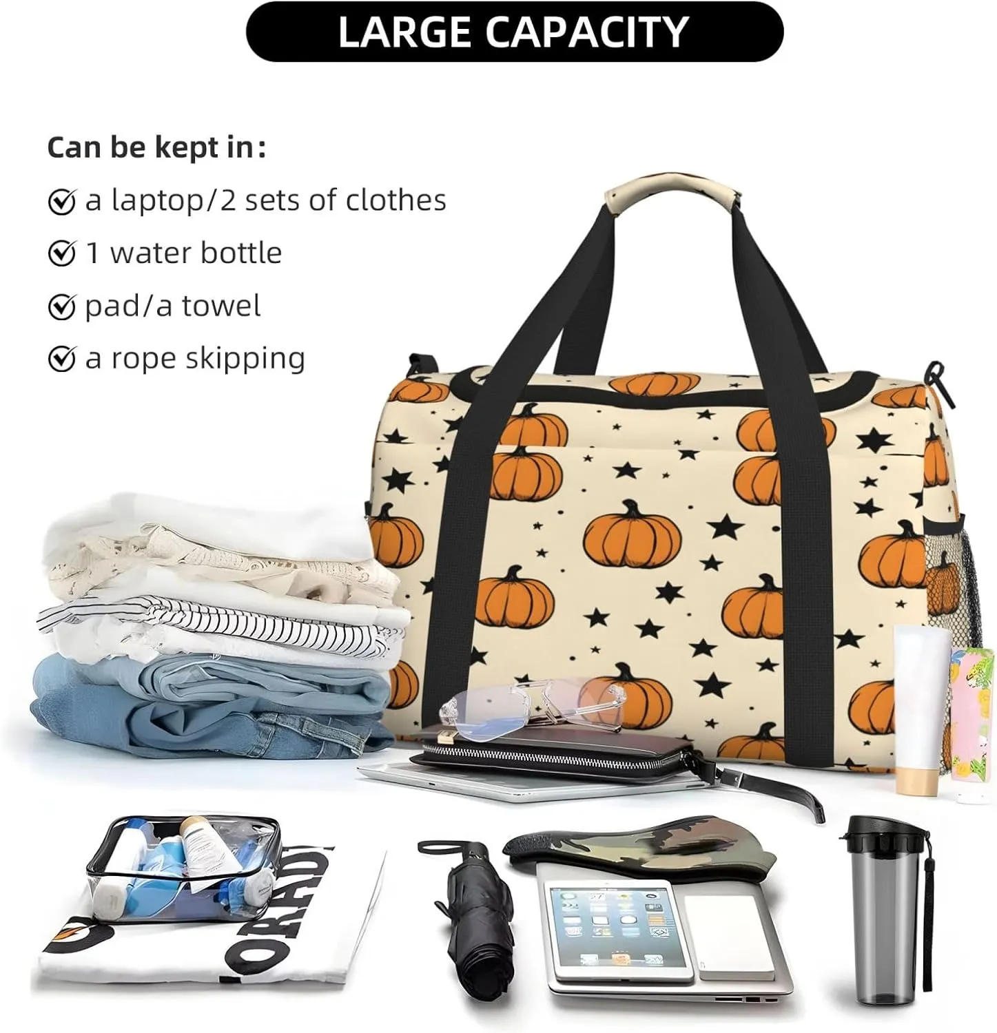 Halloween Pumpkins Travel Duffel Bag with Strap Multi Pockets Sports Bag Handbag Large Shoulder Bag for Gym Weekend Fitness Camping
