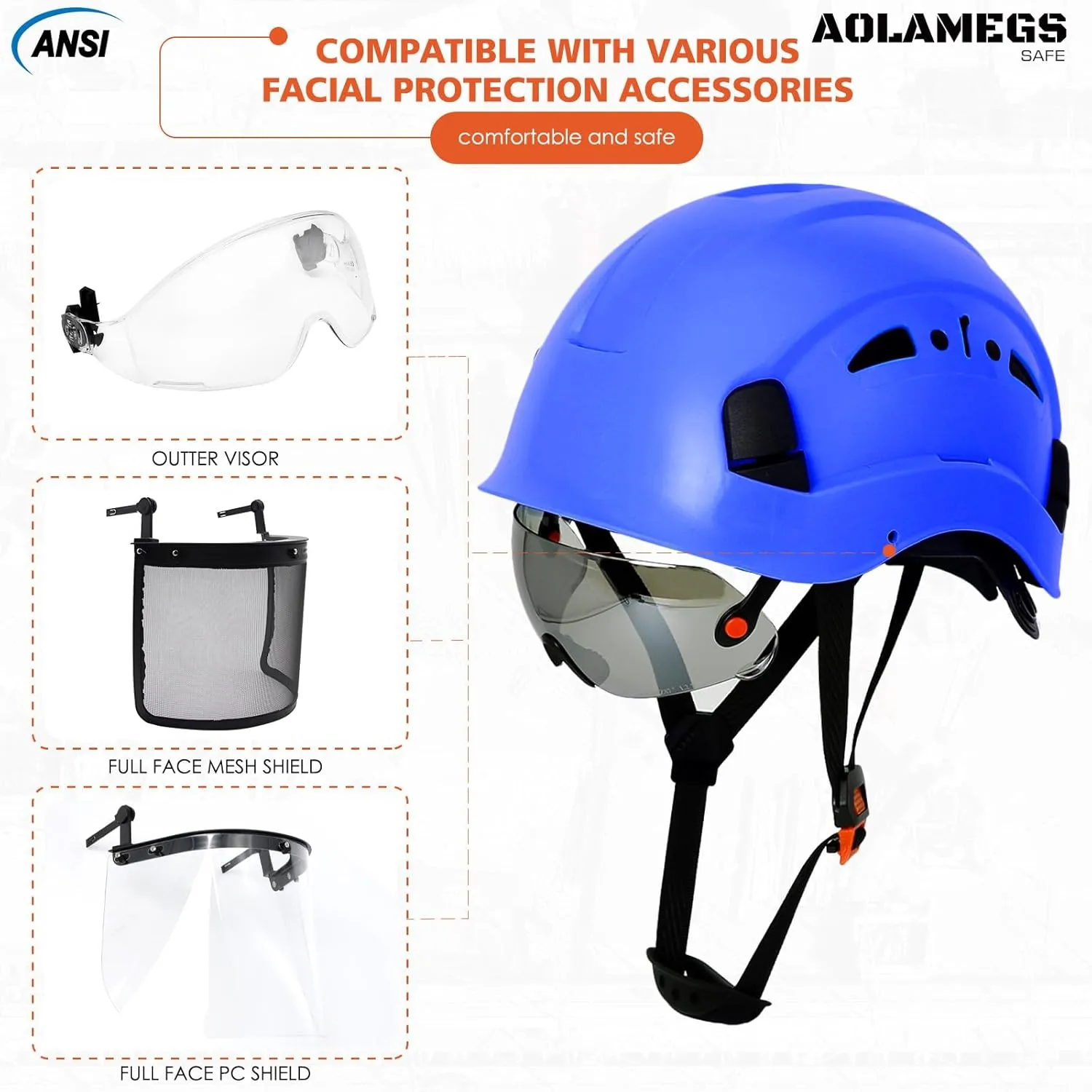 Hard Hats Construction OSHA Approved With Double Visor - Cascos De Construccion Vented Hard Hat With Clear and Tinted Visor Construction Safety Helmet Hat With Chin Straps 6pt Suspension