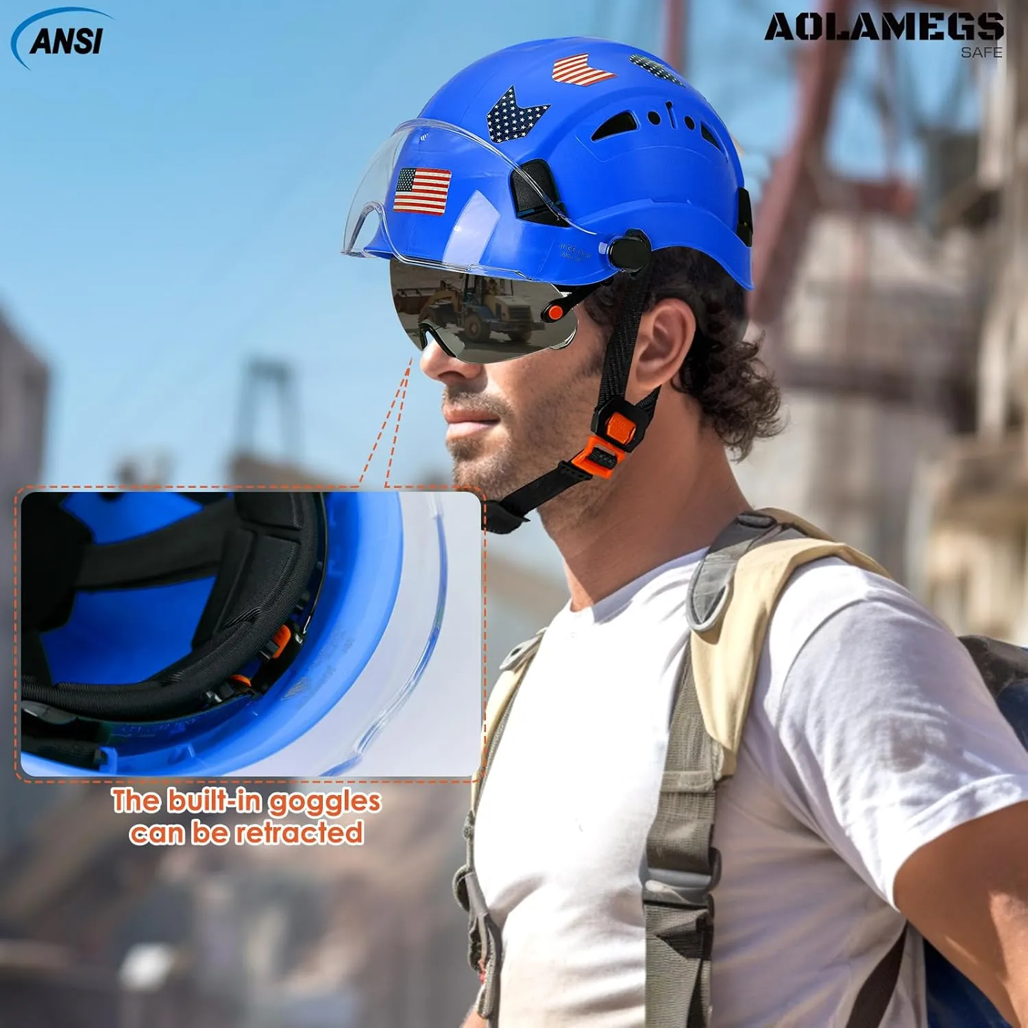 Hard Hats Construction OSHA Approved With Double Visor - Cascos De Construccion Vented Hard Hat With Clear and Tinted Visor Construction Safety Helmet Hat With Chin Straps 6pt Suspension