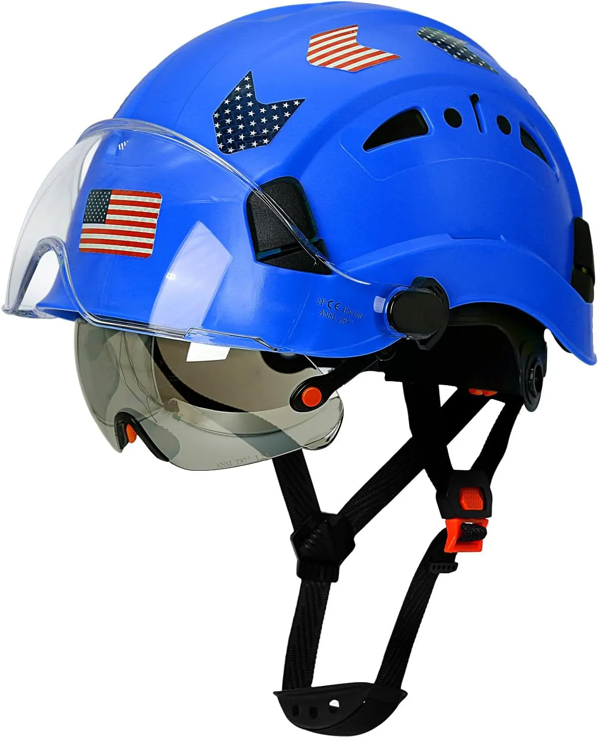 Hard Hats Construction OSHA Approved With Double Visor - Cascos De Construccion Vented Hard Hat With Clear and Tinted Visor Construction Safety Helmet Hat With Chin Straps 6pt Suspension