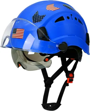 Hard Hats Construction OSHA Approved With Double Visor - Cascos De Construccion Vented Hard Hat With Clear and Tinted Visor Construction Safety Helmet Hat With Chin Straps 6pt Suspension