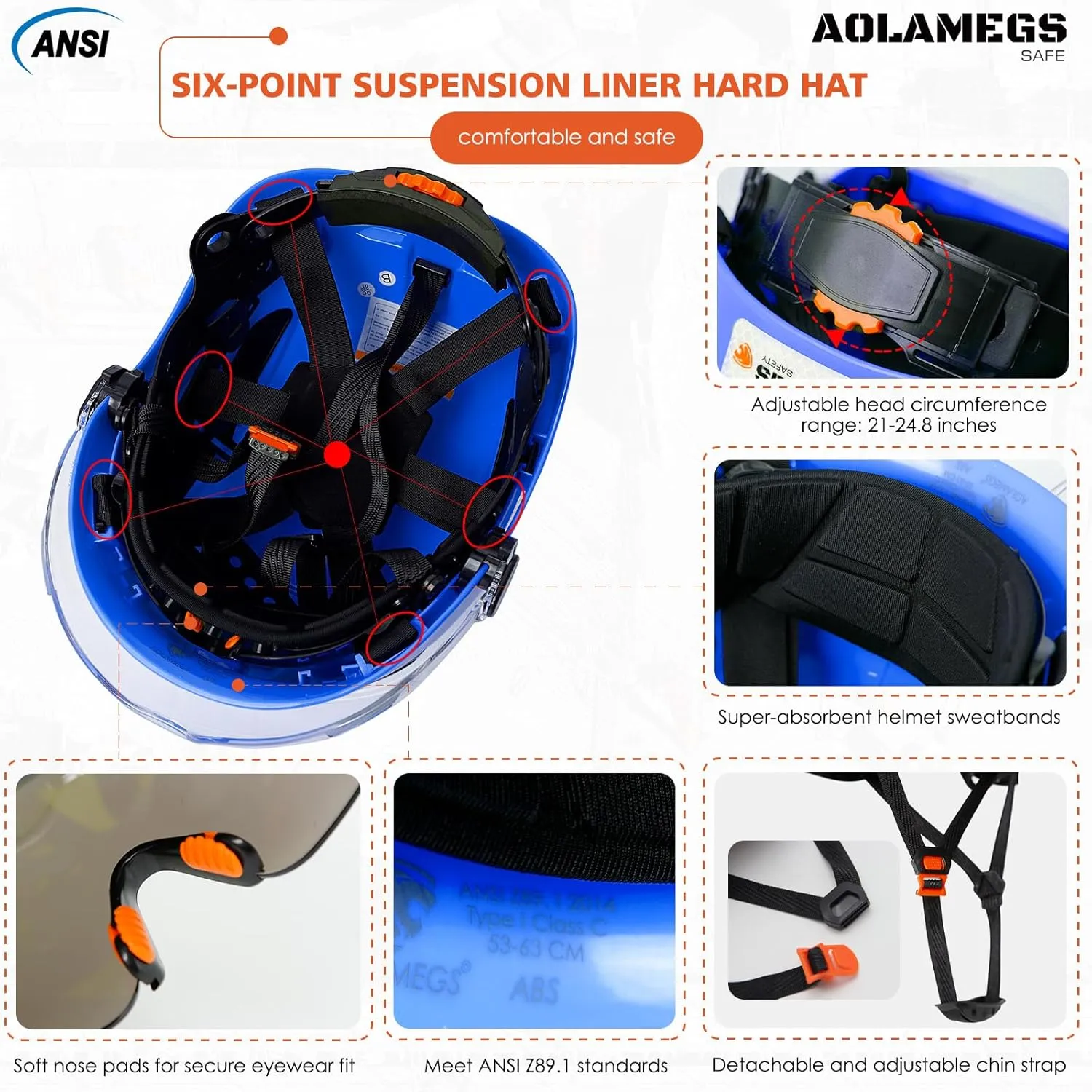 Hard Hats Construction OSHA Approved With Double Visor - Cascos De Construccion Vented Hard Hat With Clear and Tinted Visor Construction Safety Helmet Hat With Chin Straps 6pt Suspension