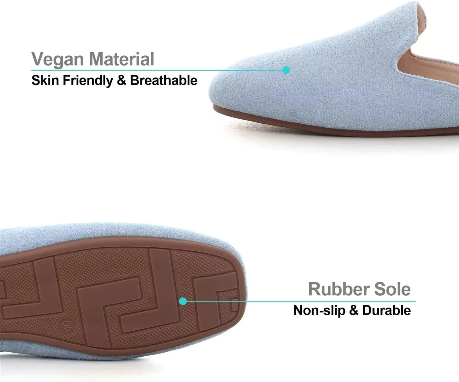 Hee grand Mules for Women Flats Square Toe Slip on Flat Slides Comfortable Suede Women Slippers Backless Loafer Shoes