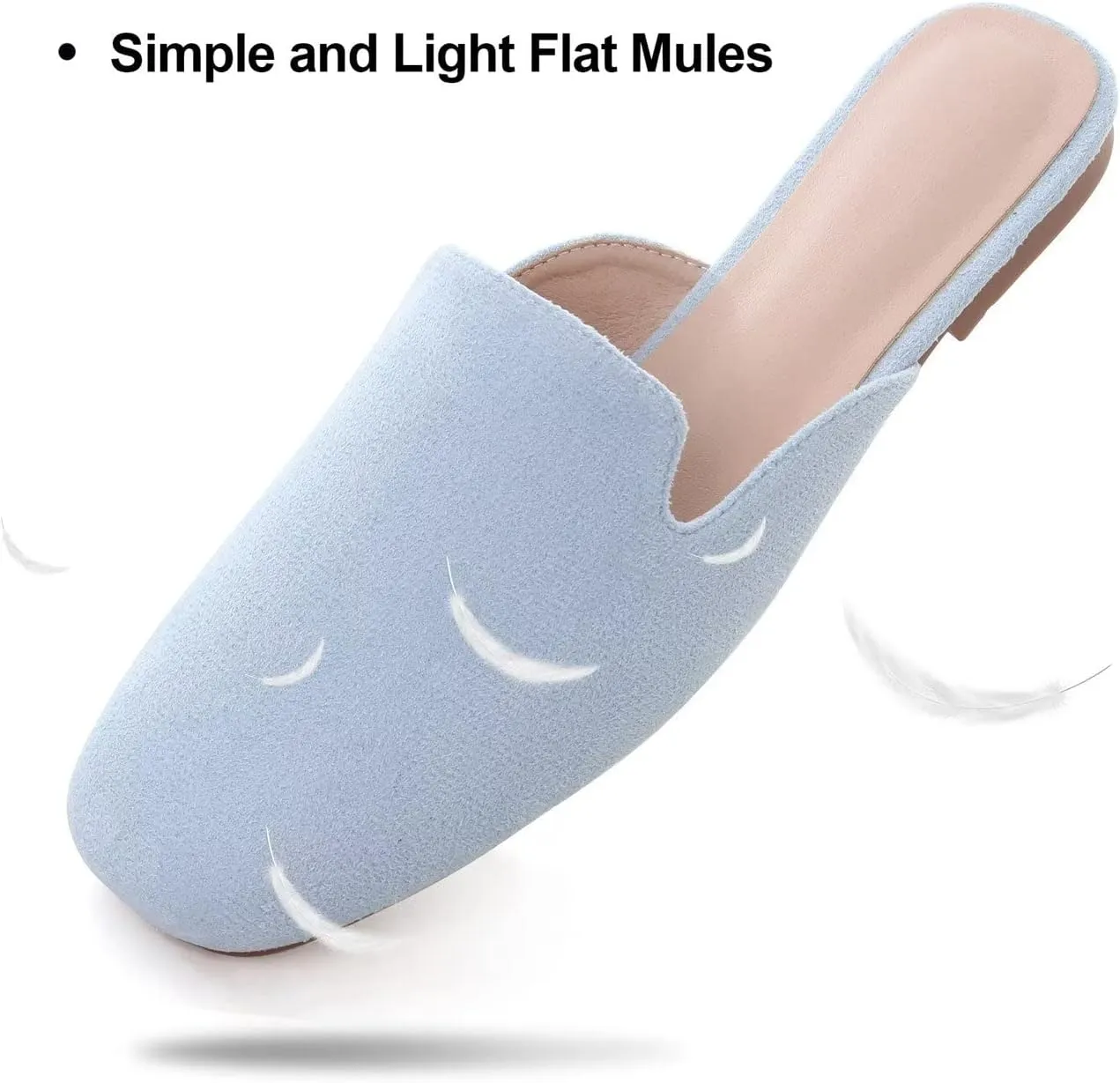 Hee grand Mules for Women Flats Square Toe Slip on Flat Slides Comfortable Suede Women Slippers Backless Loafer Shoes