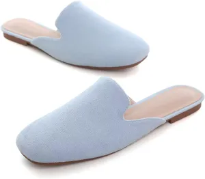 Hee grand Mules for Women Flats Square Toe Slip on Flat Slides Comfortable Suede Women Slippers Backless Loafer Shoes