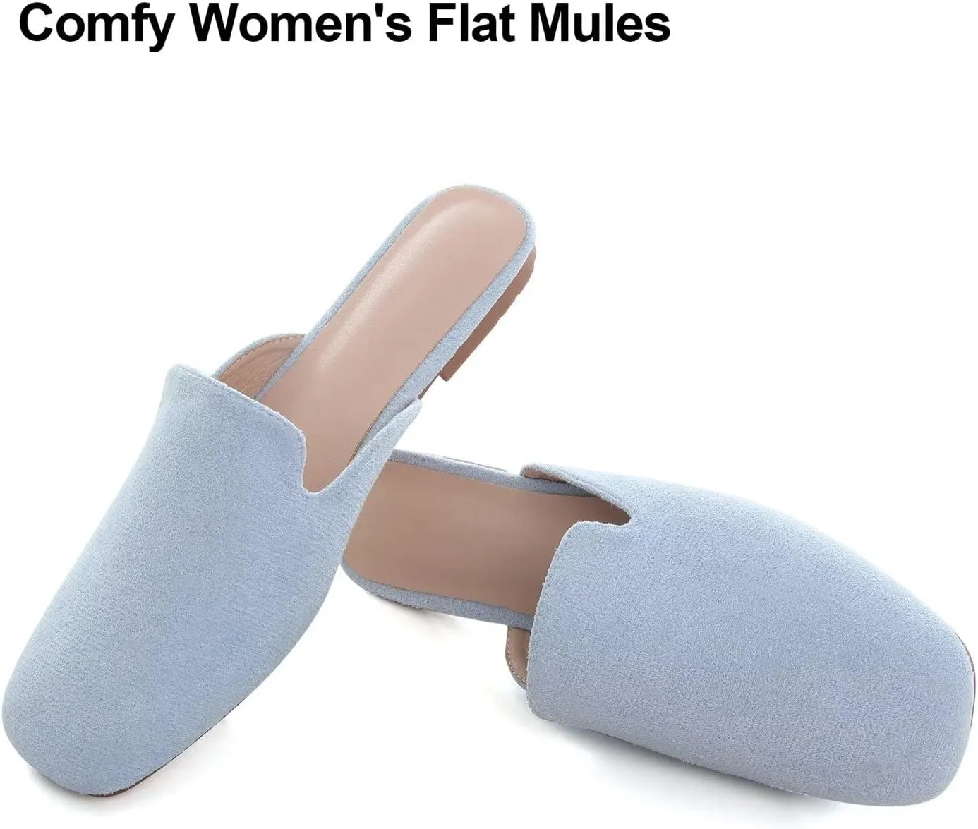 Hee grand Mules for Women Flats Square Toe Slip on Flat Slides Comfortable Suede Women Slippers Backless Loafer Shoes