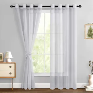 Hiasan Grey Sheer Curtains 84 Inches Long with Tiebacks, Light Filtering Airy Voile Textured Drapes Lightweight Grommet Window Curtains for Bedroom, Living Room, Sliding Door, W52 x L84, 2 Panels