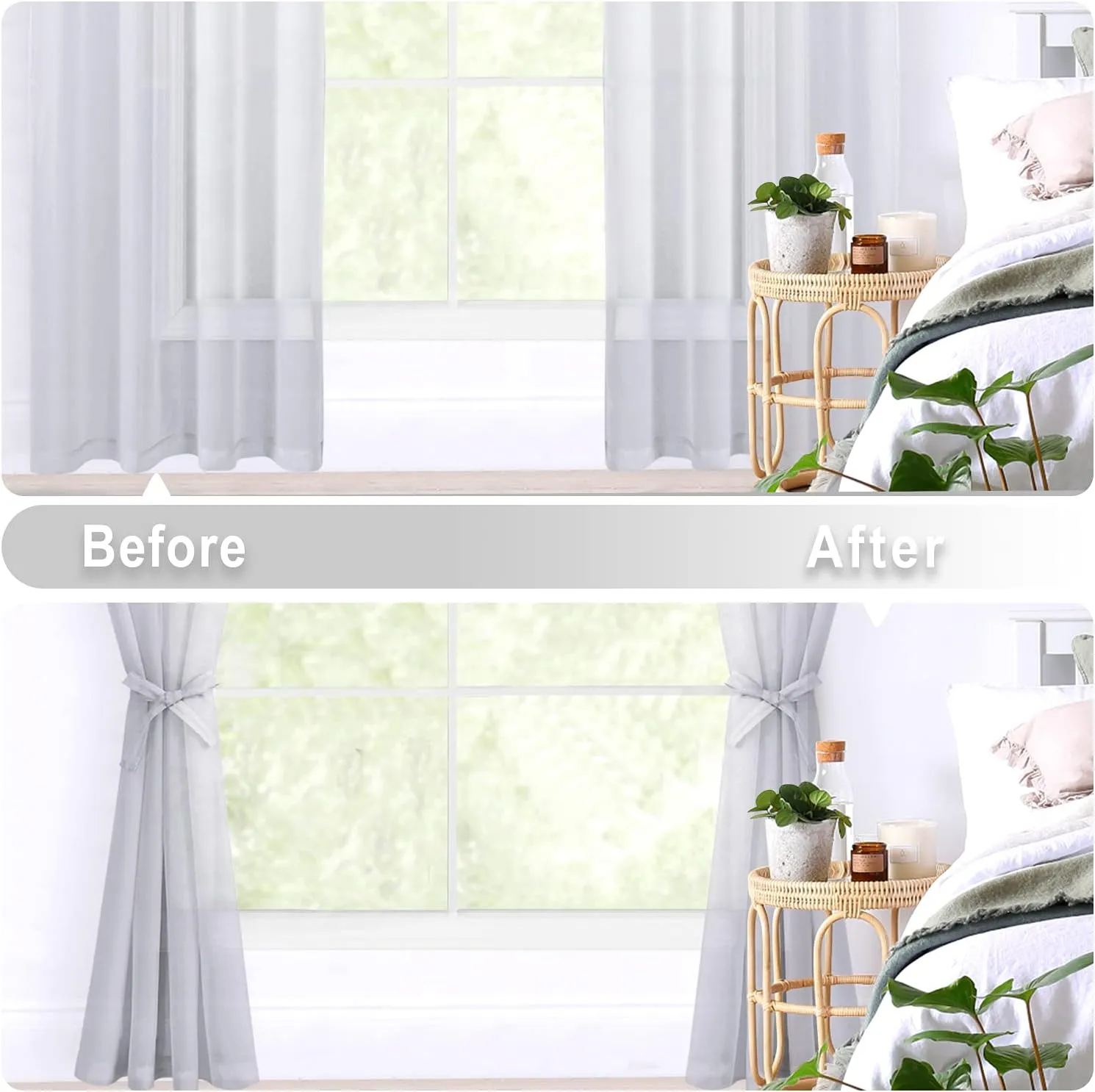 Hiasan Grey Sheer Curtains 84 Inches Long with Tiebacks, Light Filtering Airy Voile Textured Drapes Lightweight Grommet Window Curtains for Bedroom, Living Room, Sliding Door, W52 x L84, 2 Panels