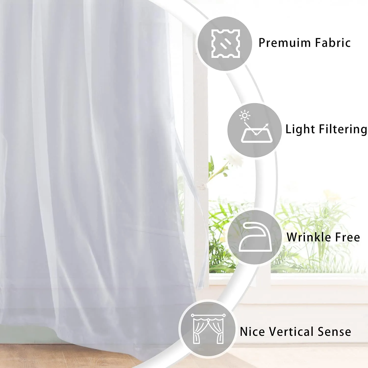 Hiasan Grey Sheer Curtains 84 Inches Long with Tiebacks, Light Filtering Airy Voile Textured Drapes Lightweight Grommet Window Curtains for Bedroom, Living Room, Sliding Door, W52 x L84, 2 Panels