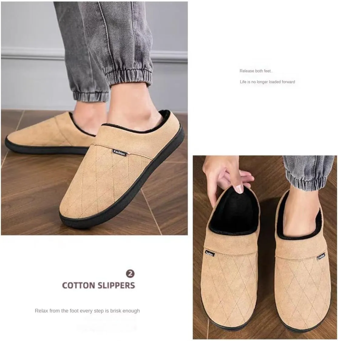 High-Density Mens Clog Slippers Two-Tone Cotton-Blen, Memory Foam bottom Warm House Slippers Suitable for Walking in the Park and Relaxing at Home.