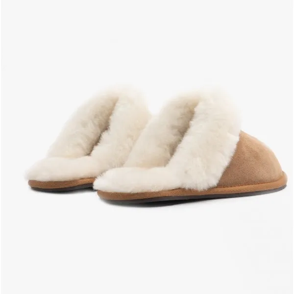 HOS Sheepskin AYLA Womens Real Sheepskin Mule Slippers Chestnut