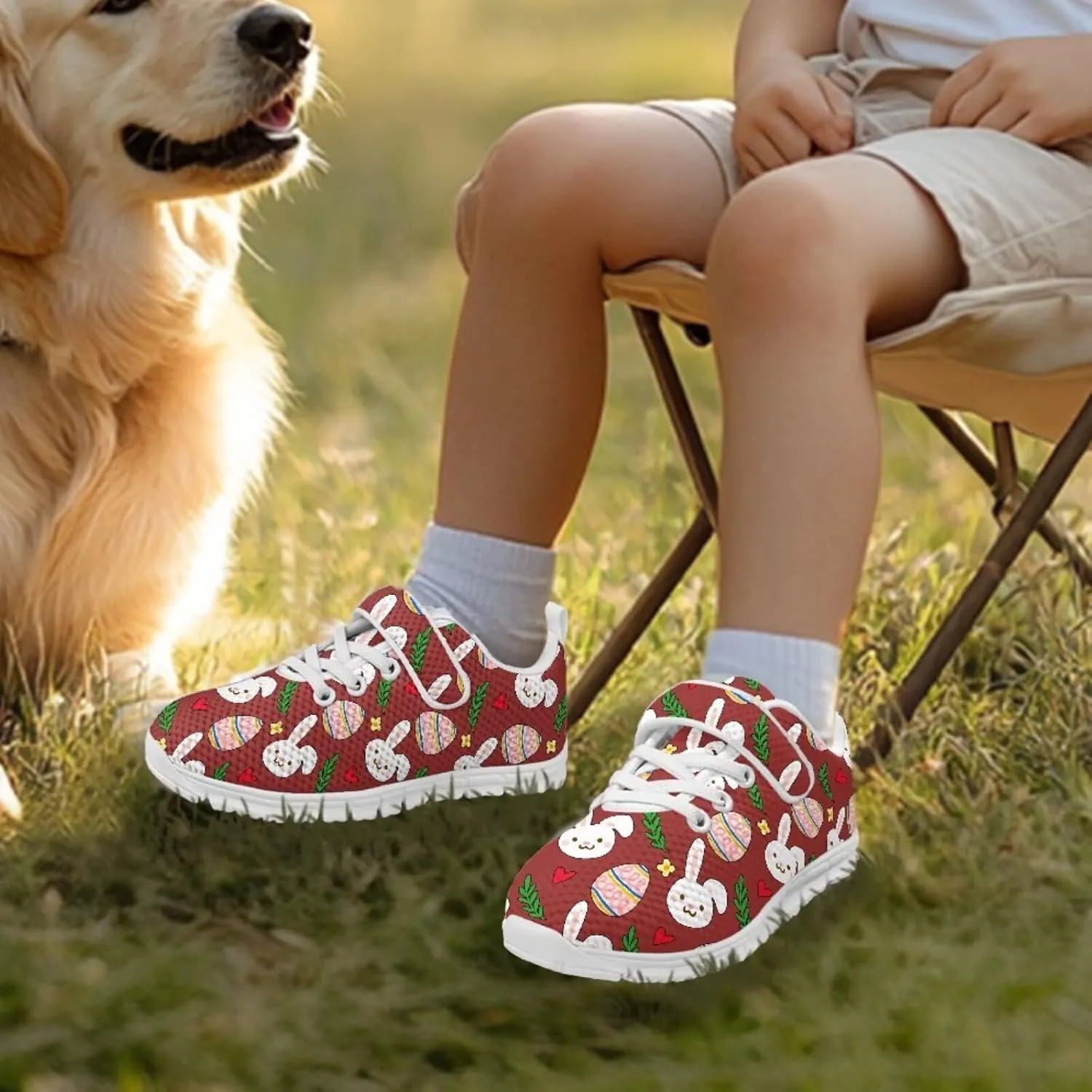 Howilath Easter Bunny Print Kids Sneakers for Boys Girls Mesh Sneakers Sports Tennis Shoes with Non-Slip Sole