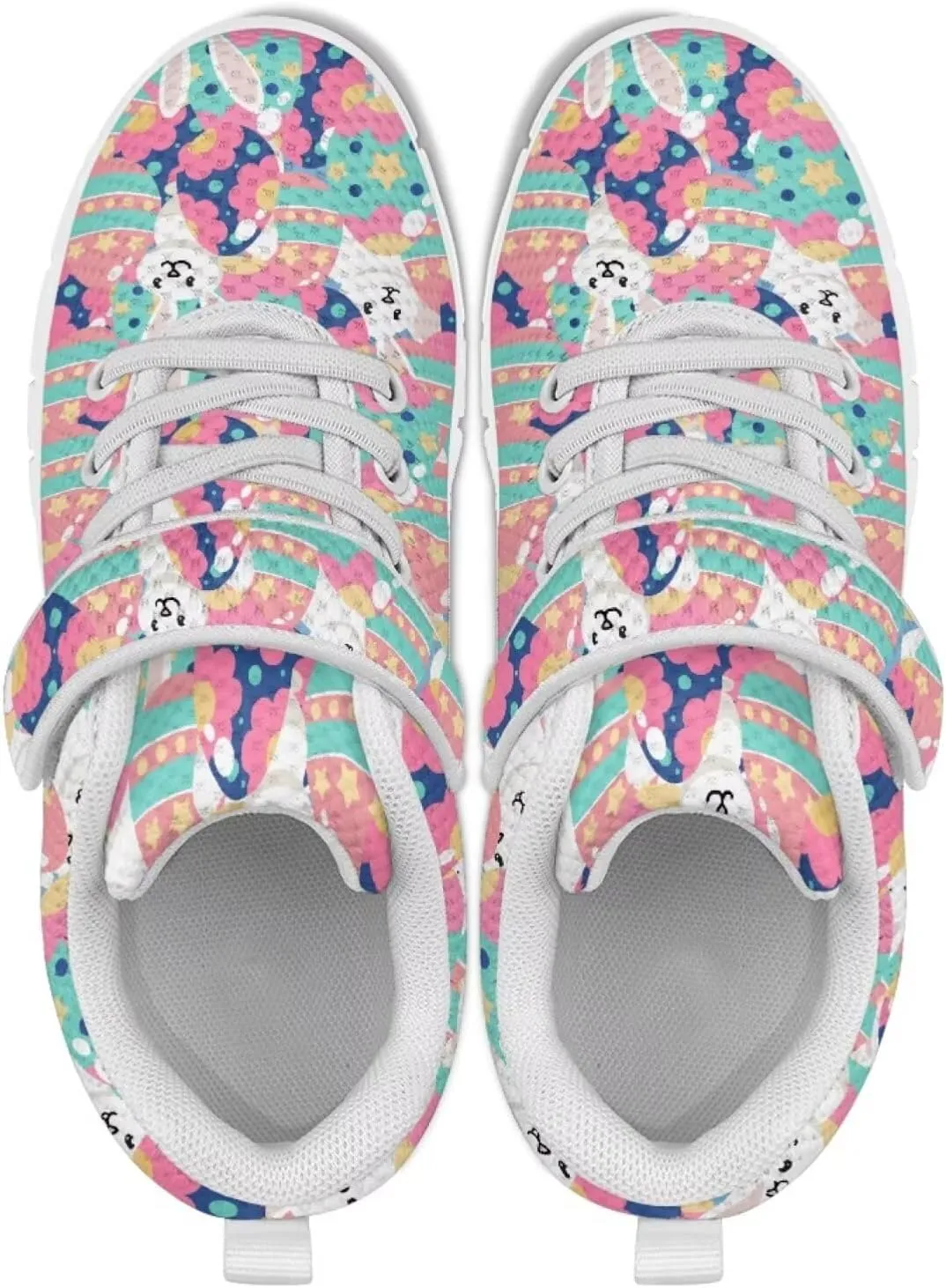 Howilath Easter Bunny Print Kids Sneakers for Boys Girls Mesh Sneakers Sports Tennis Shoes with Non-Slip Sole